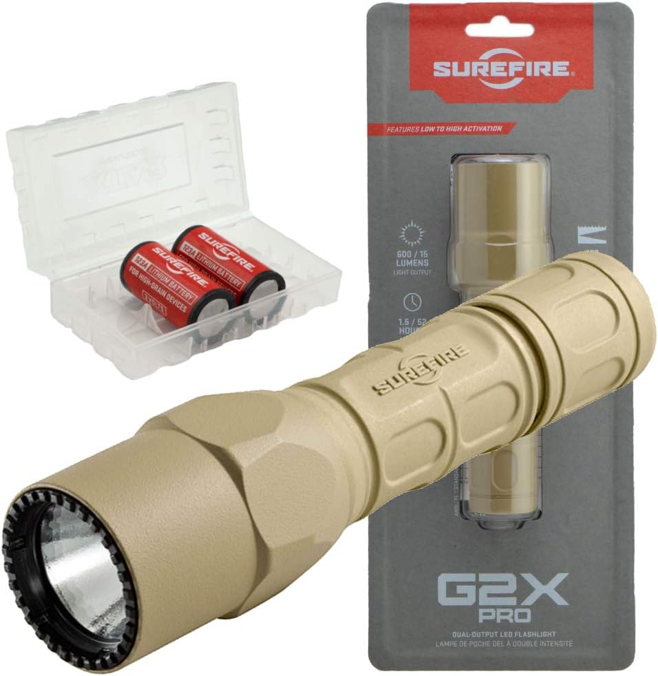 SureFire G2X Tactical 600 Lumen Flashlight Bundle with 2x Extra CR123A and Battery Case V9128