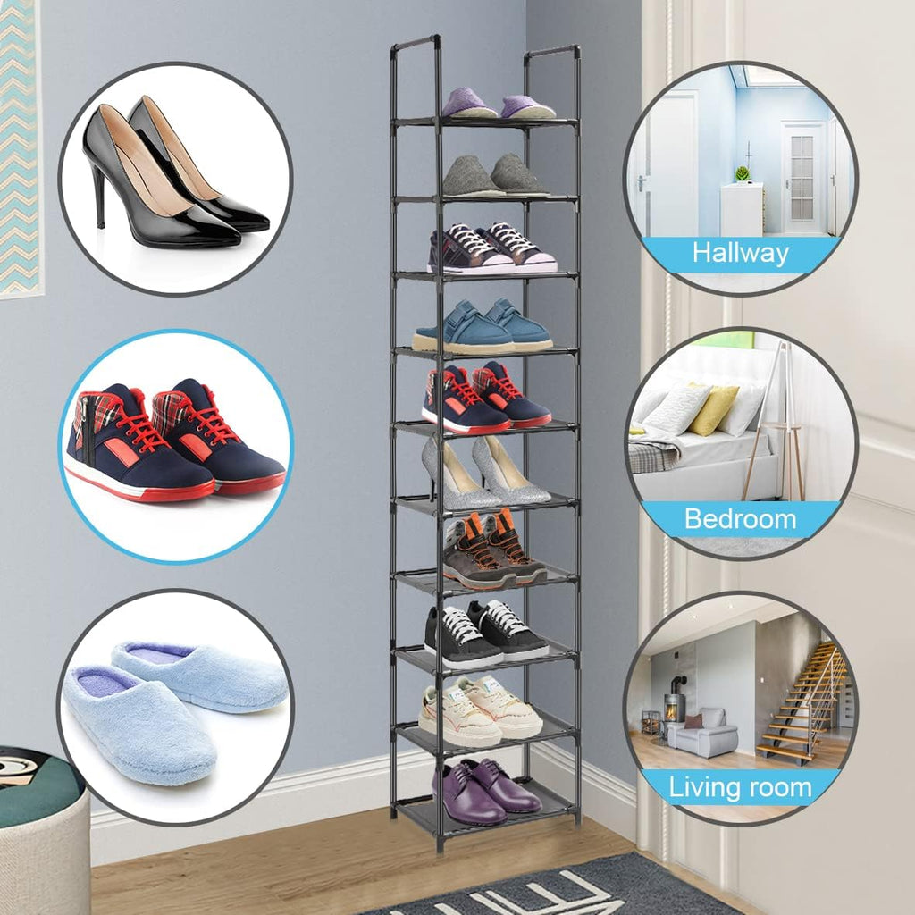 10 Tiers Narrow Tall Shoe Rack Black U19384