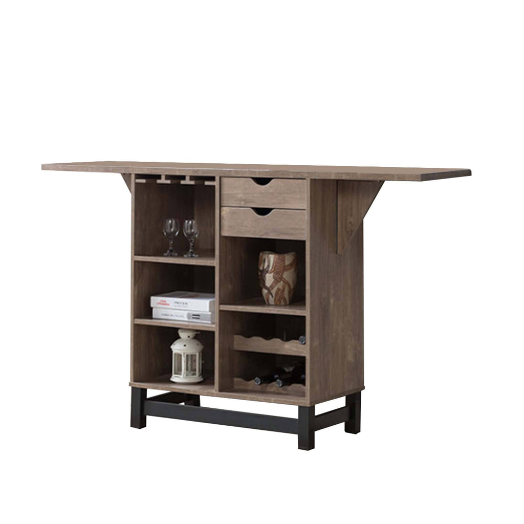 Brown Wooden Wine Cabinet with Drop Down Leaf J522