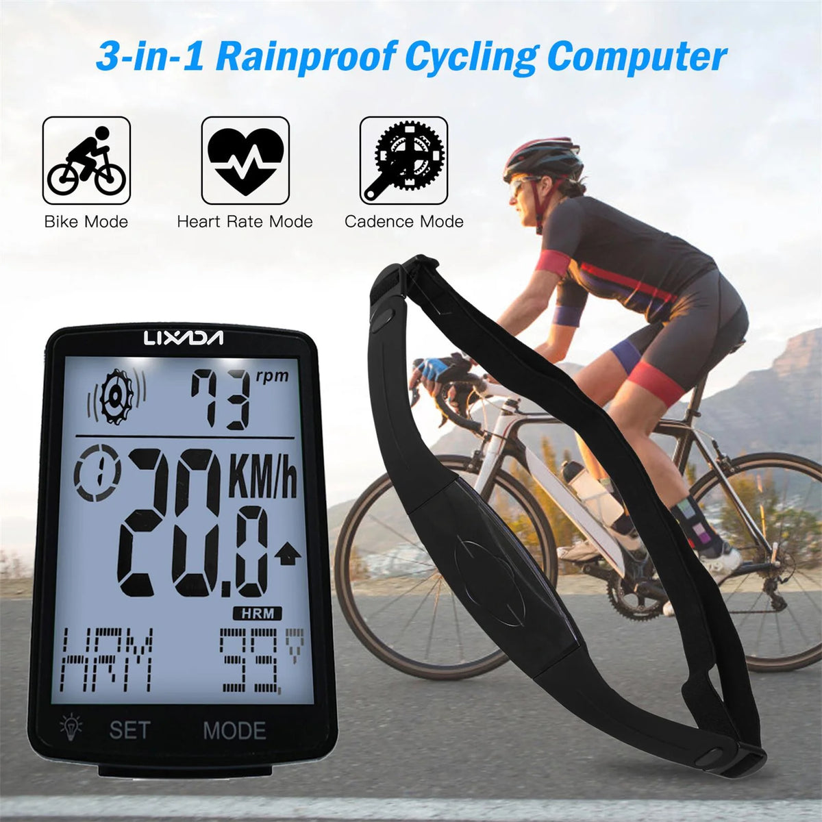 IPX7 Waterproof Bike Computer with LCD Screen X8855