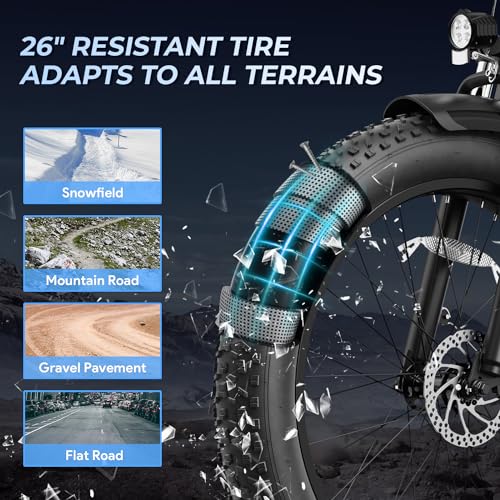 26'' x 4.0'' Fat Tire Electric Mountain Bike with 480Wh Battery 7 Speed T761