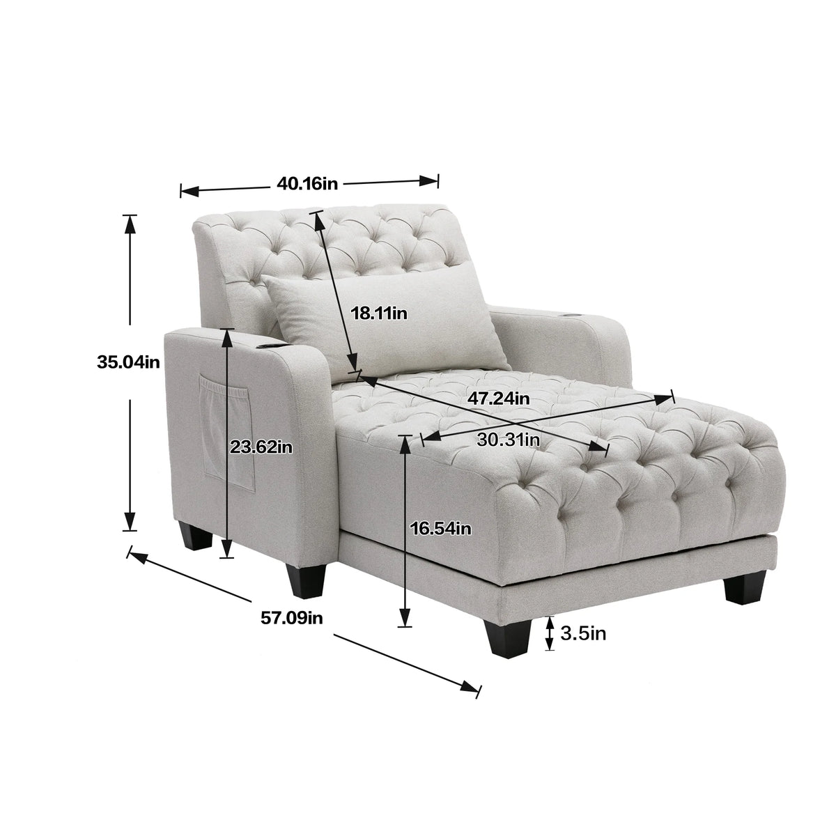 Beige Tufted 3 in 1 Sleeper Sofa with Pillow N689933