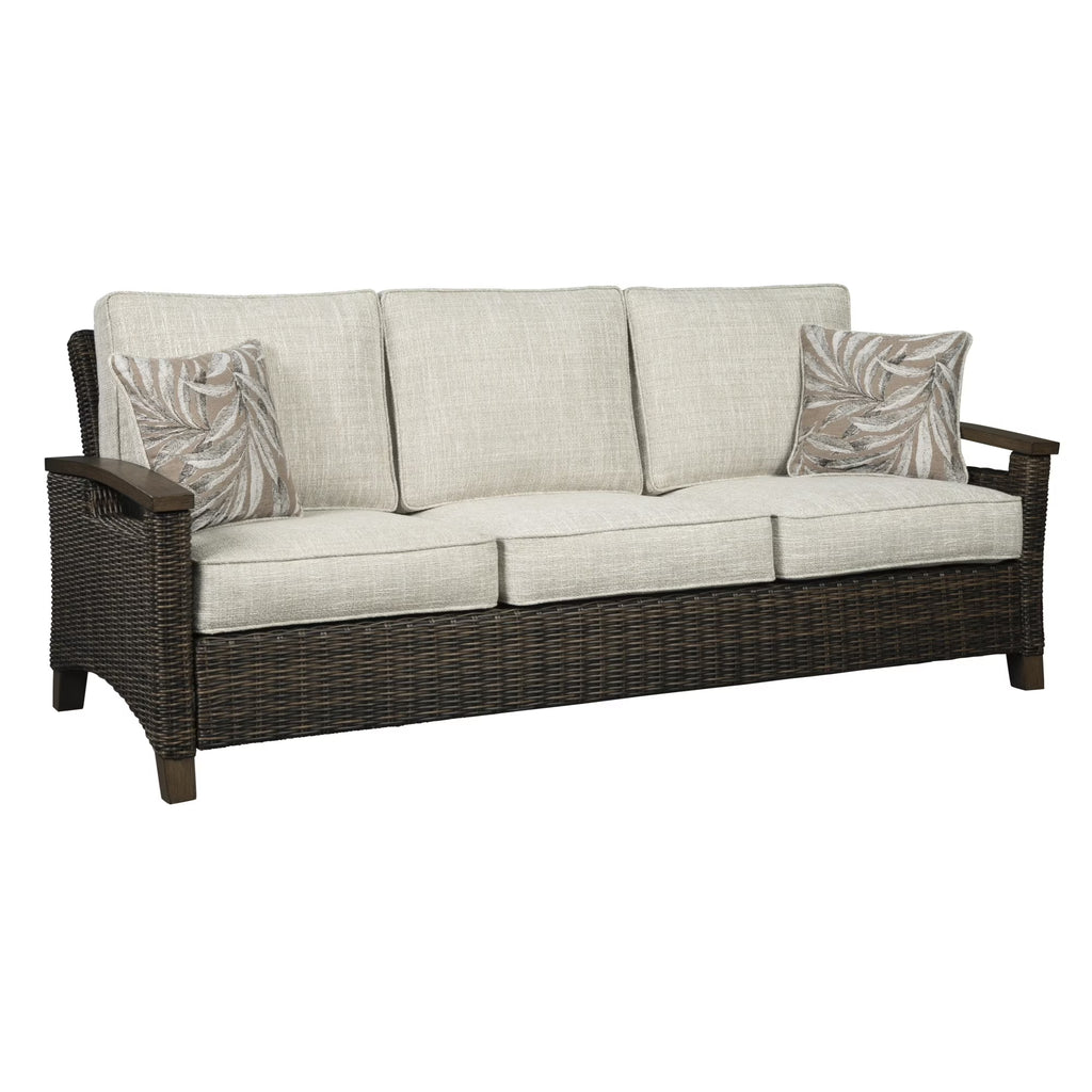 Brown and Gray 3 Seater Wicker Sofa with Cushioned Seat U125064
