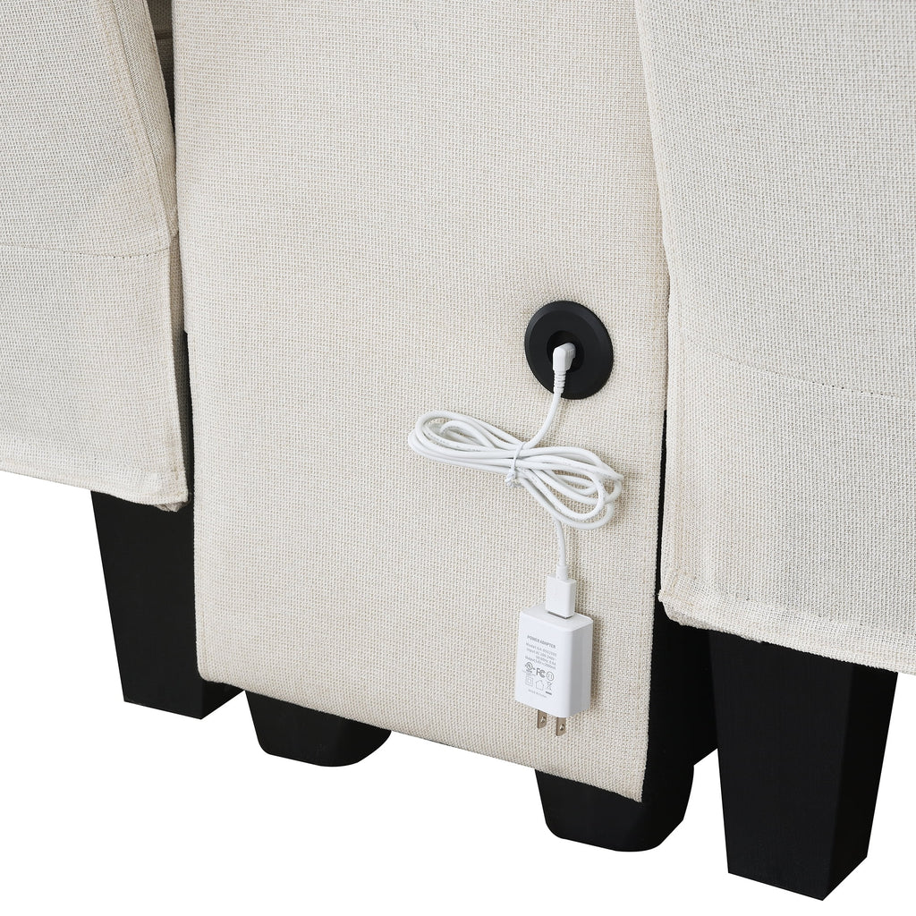 Upholstered Sofa with Console, 2 Cupholders and 2 USB Ports, Linen Fabric, 4-Seat P334489