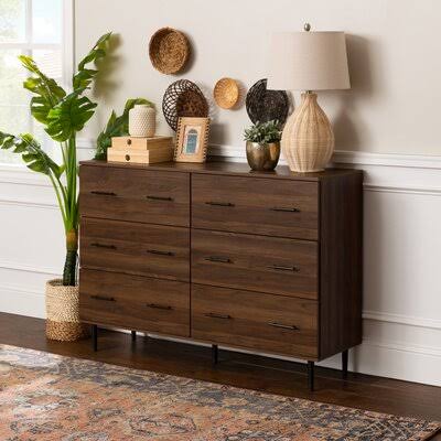 52x22 Wide 6 Drawer Sideboard Dark Walnut A15404