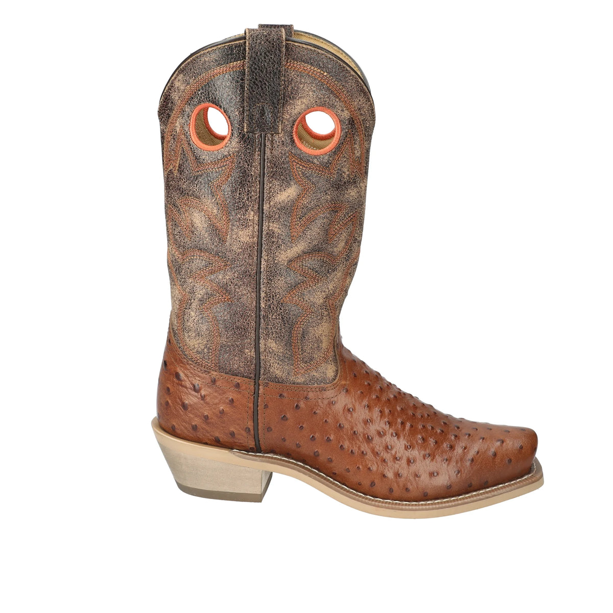 Cognac Square Toe Ostrich Print Performance Boot I531569