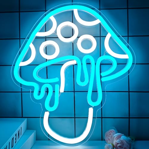 Ice Blue Dimmable Led Mushroom Neon Sign Night Light 3d Wall Art M3319
