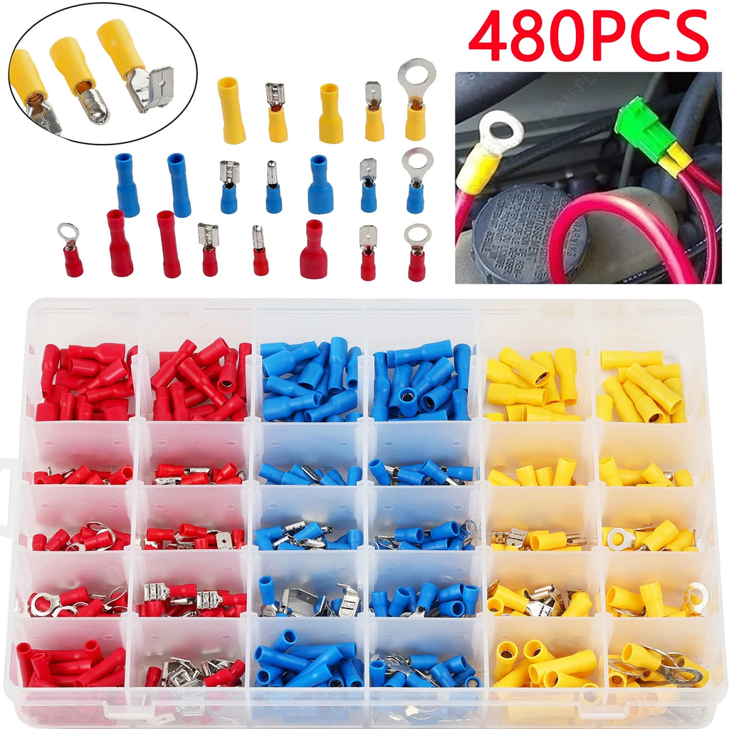 480 Pcs Insulated Electrical Terminals Crimp Box Kit H7129