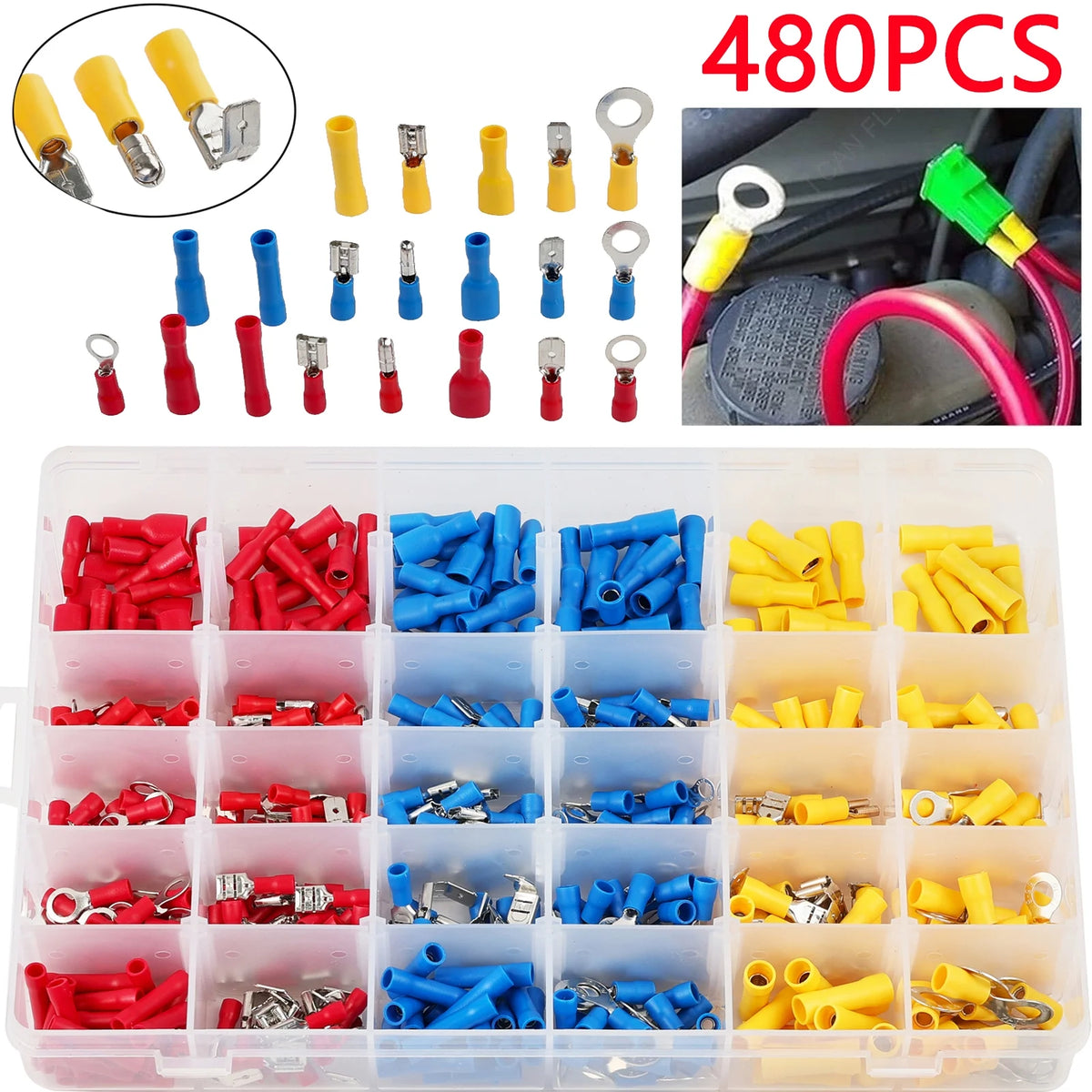 480 Pcs Insulated Electrical Terminals Crimp Box Kit H7129