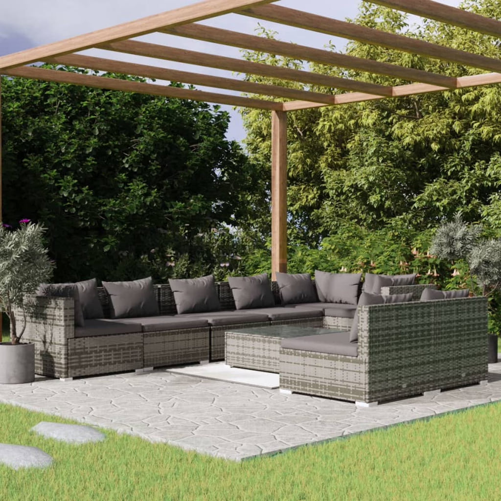 9 Piece Poly Rattan Outdoor Sectional Sofa Set with Anthracite Cushions Steel Frame R27498
