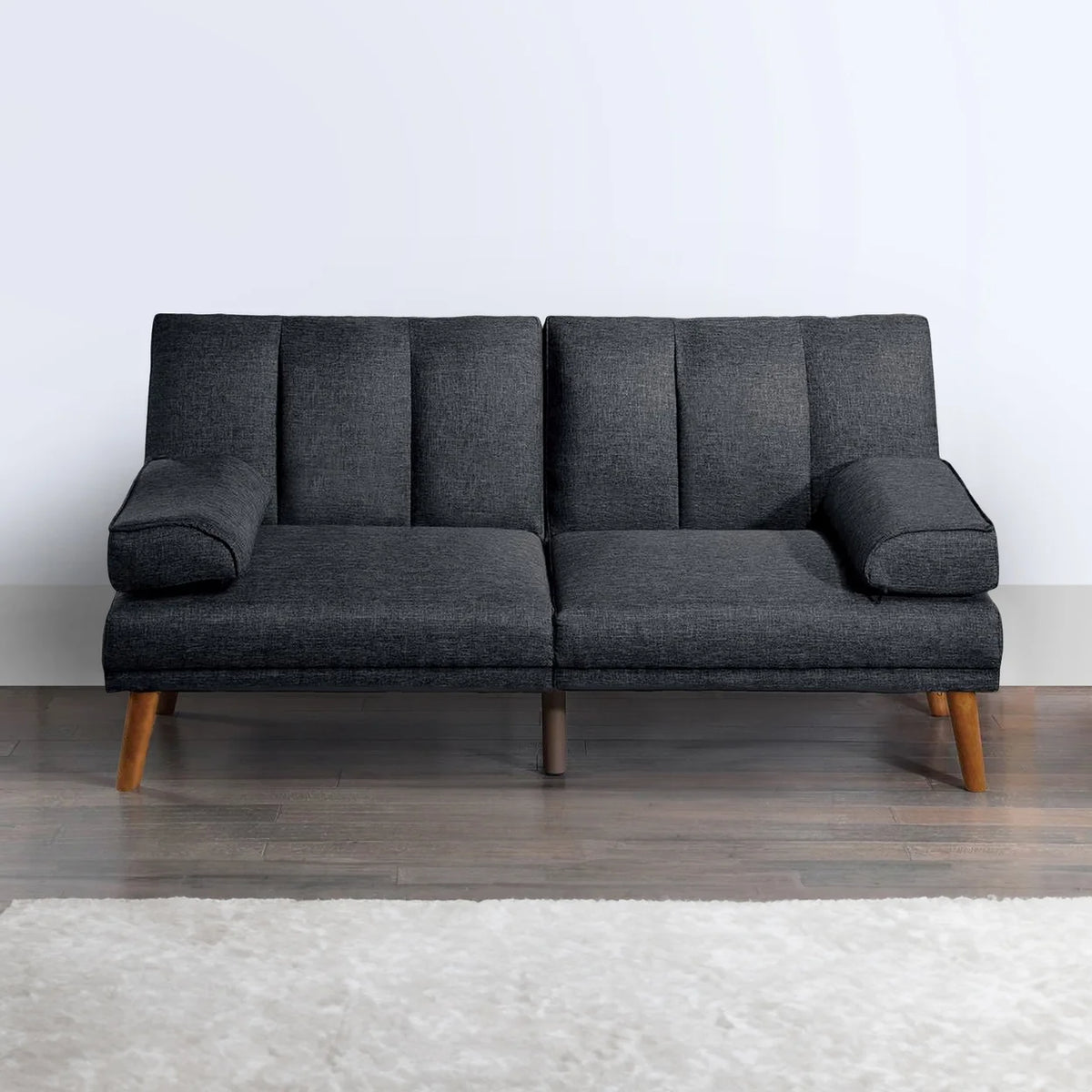 Black Adjustable Futon Sofa Bed with Vertical Channel Tufting E602
