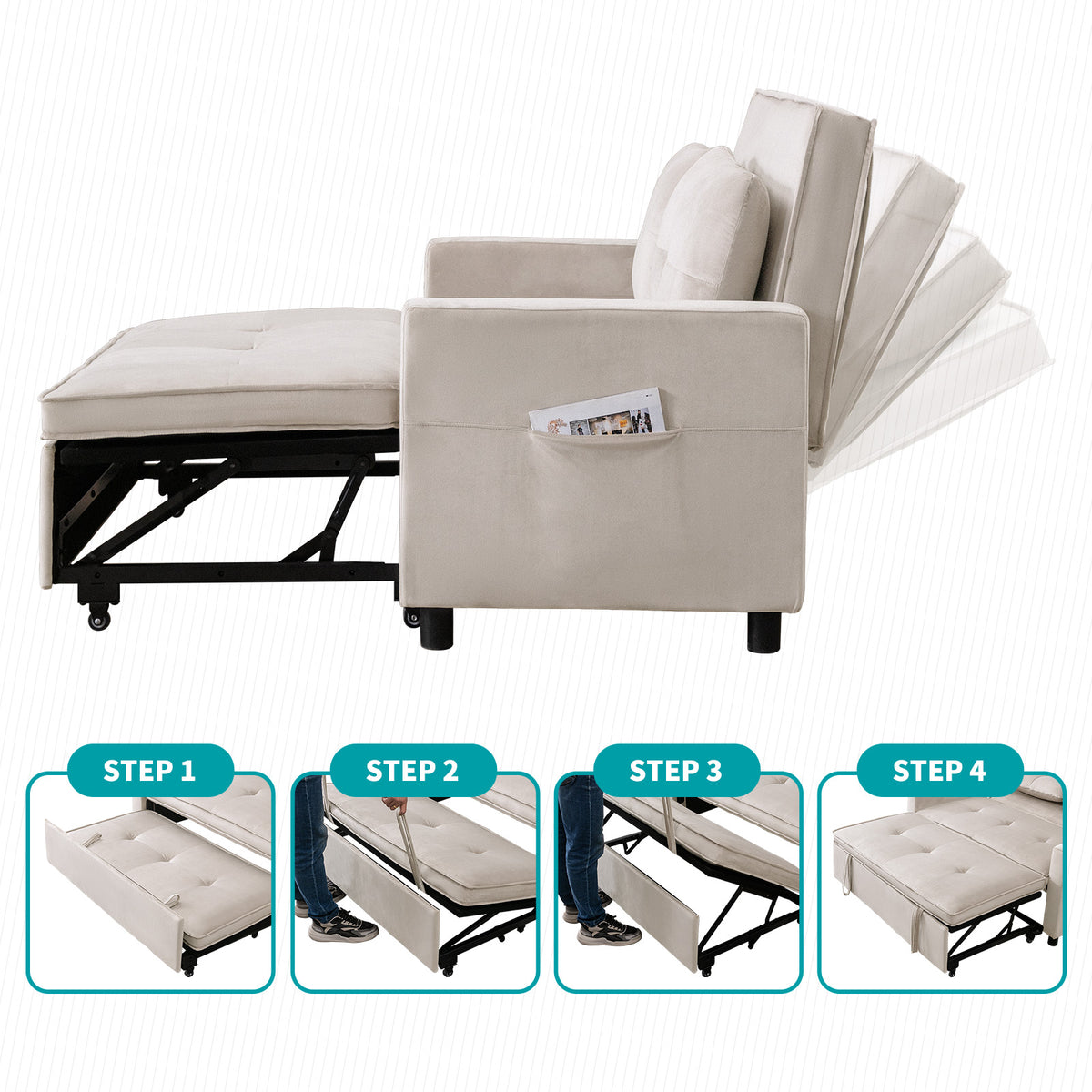 Beige Convertible Sofa Bed Loveseat A75064