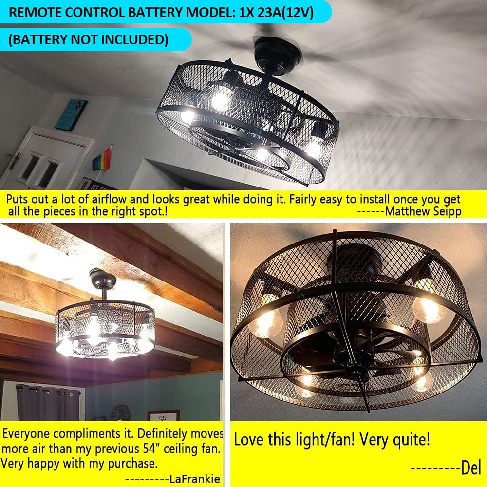 20In Caged Ceiling Fan with Light, 3 Speeds Adjustable, Remote, Black T7005