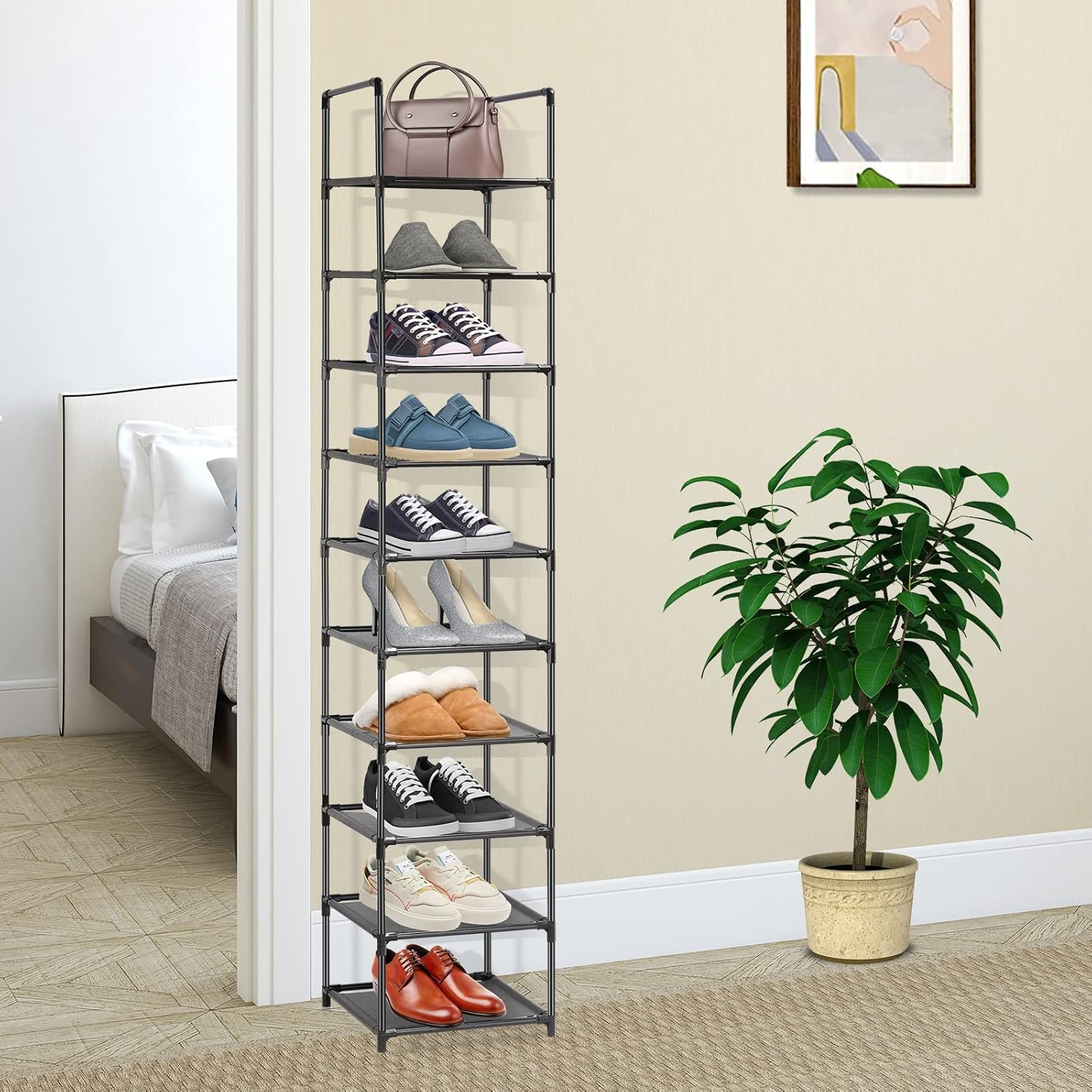 10 Tiers Narrow Tall Shoe Rack Black U19384
