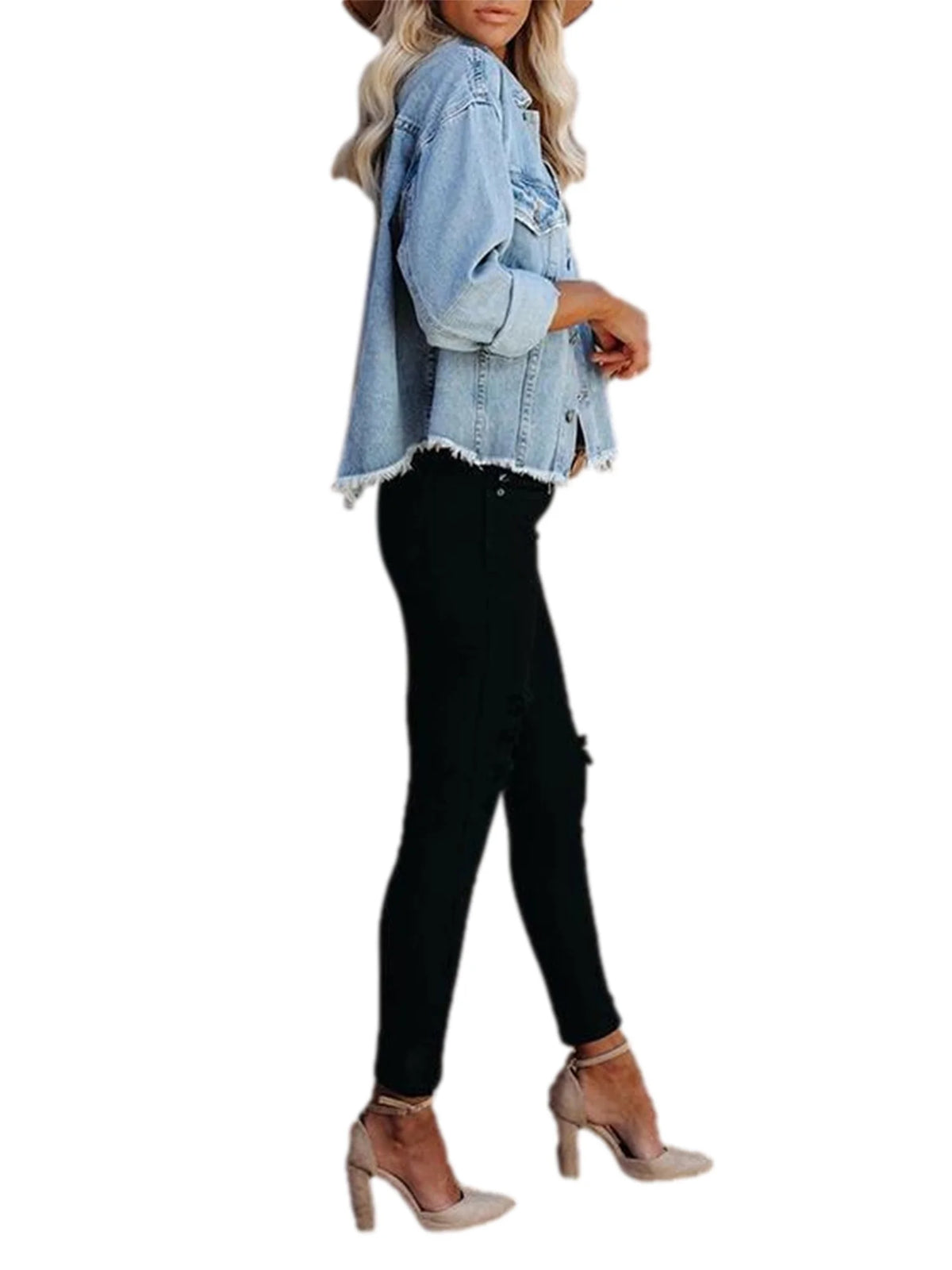 Washed Denim Jacket Long Sleeve Button Down I95139
