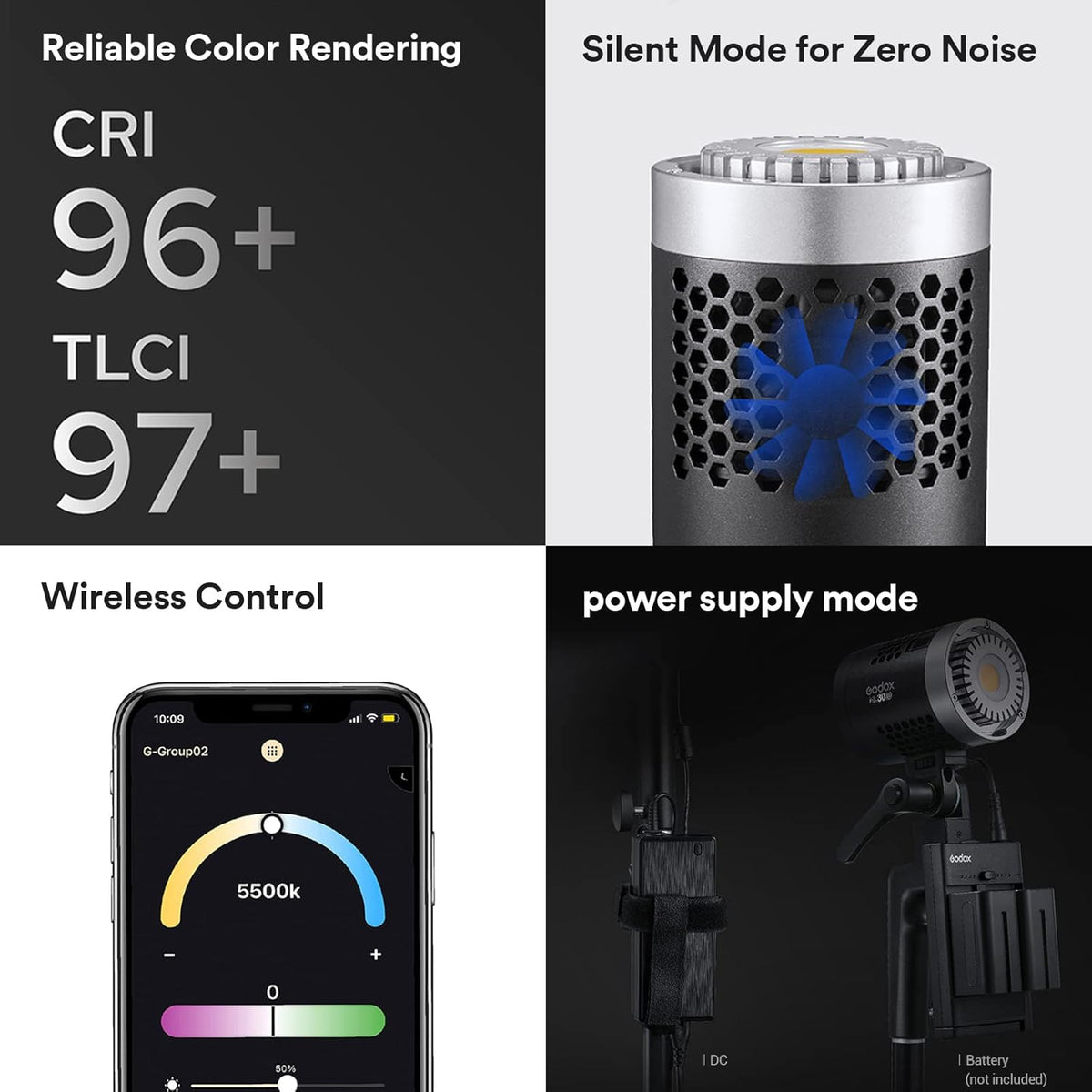 Bi-Color LED Video Light with 2X NP-F970 Lithium Battery Case K495207