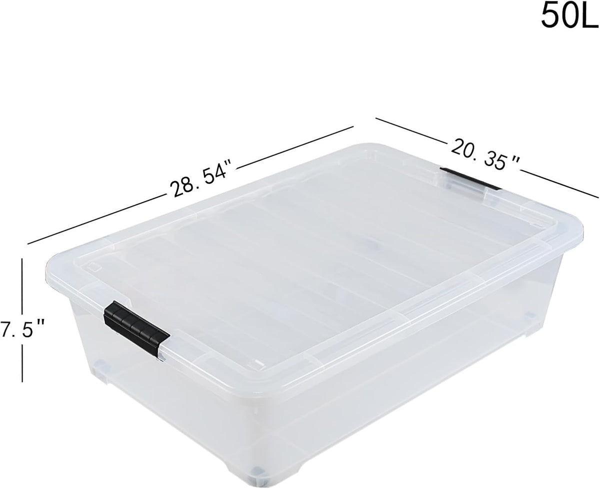 3 Packs Large Clear 50 L Plastic Under Bed Storage Container Bins with Wheels G8786
