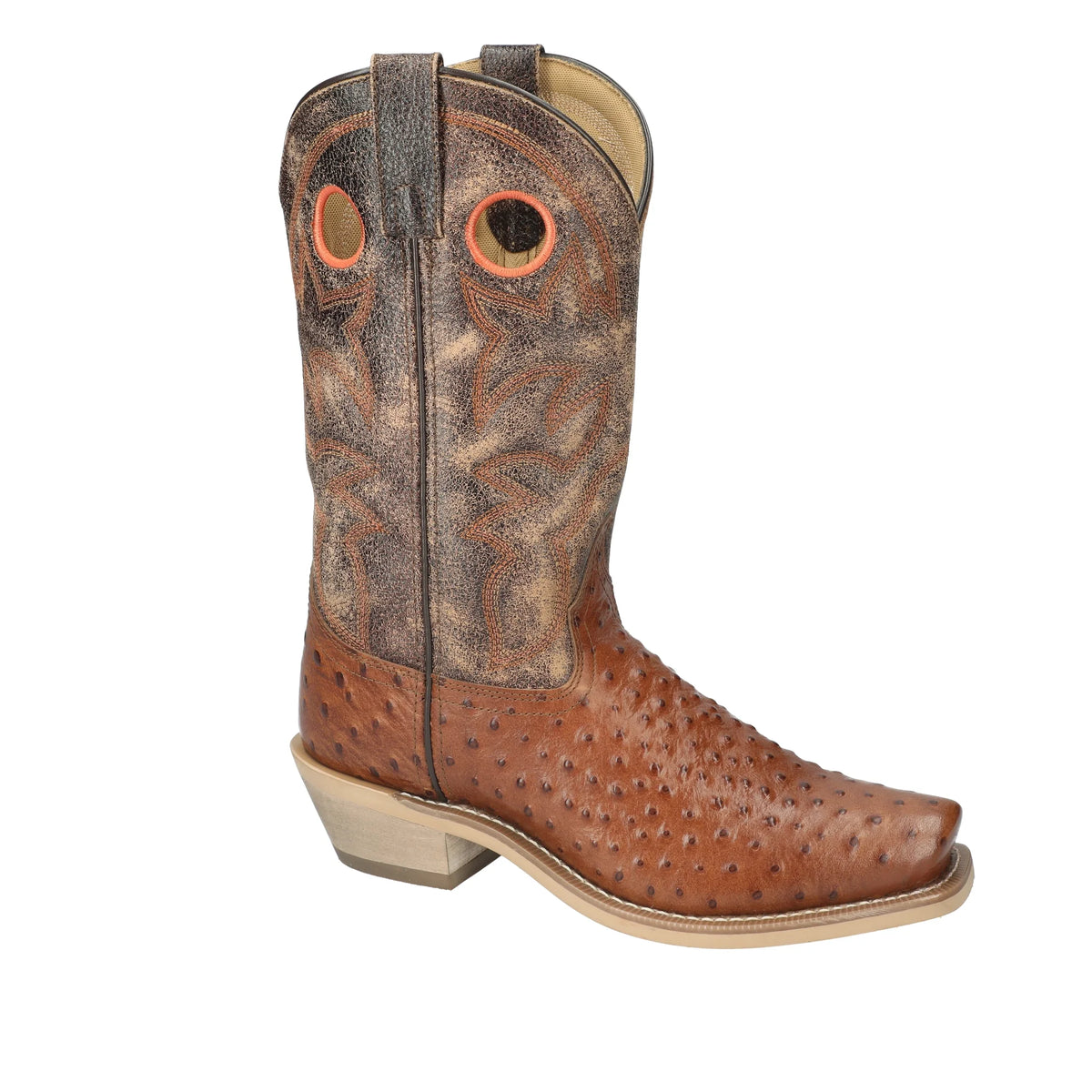 Cognac Square Toe Ostrich Print Performance Boot I531569