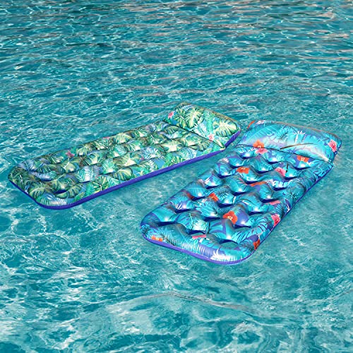 2 Pack Large Inflatable Pool Float Raft with Headrest W82888