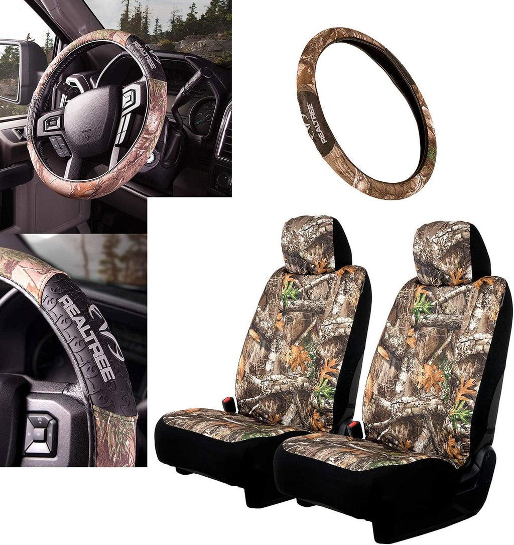 3pc Camo Auto Accessories Kit, 2 Front Seat Covers and 1 Wheel Cover E9551