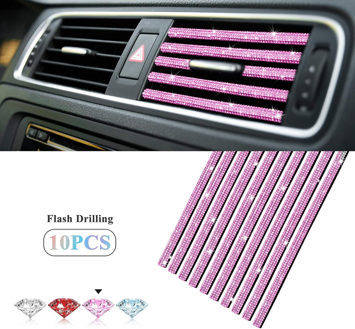 10 Pieces Bling Car Vent Outlet Trim Decoration Strip C459481