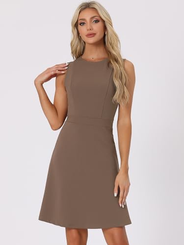 Women's Work Dress Round Neck Solid Color Sleeveless A-Line Office Dresses F857024