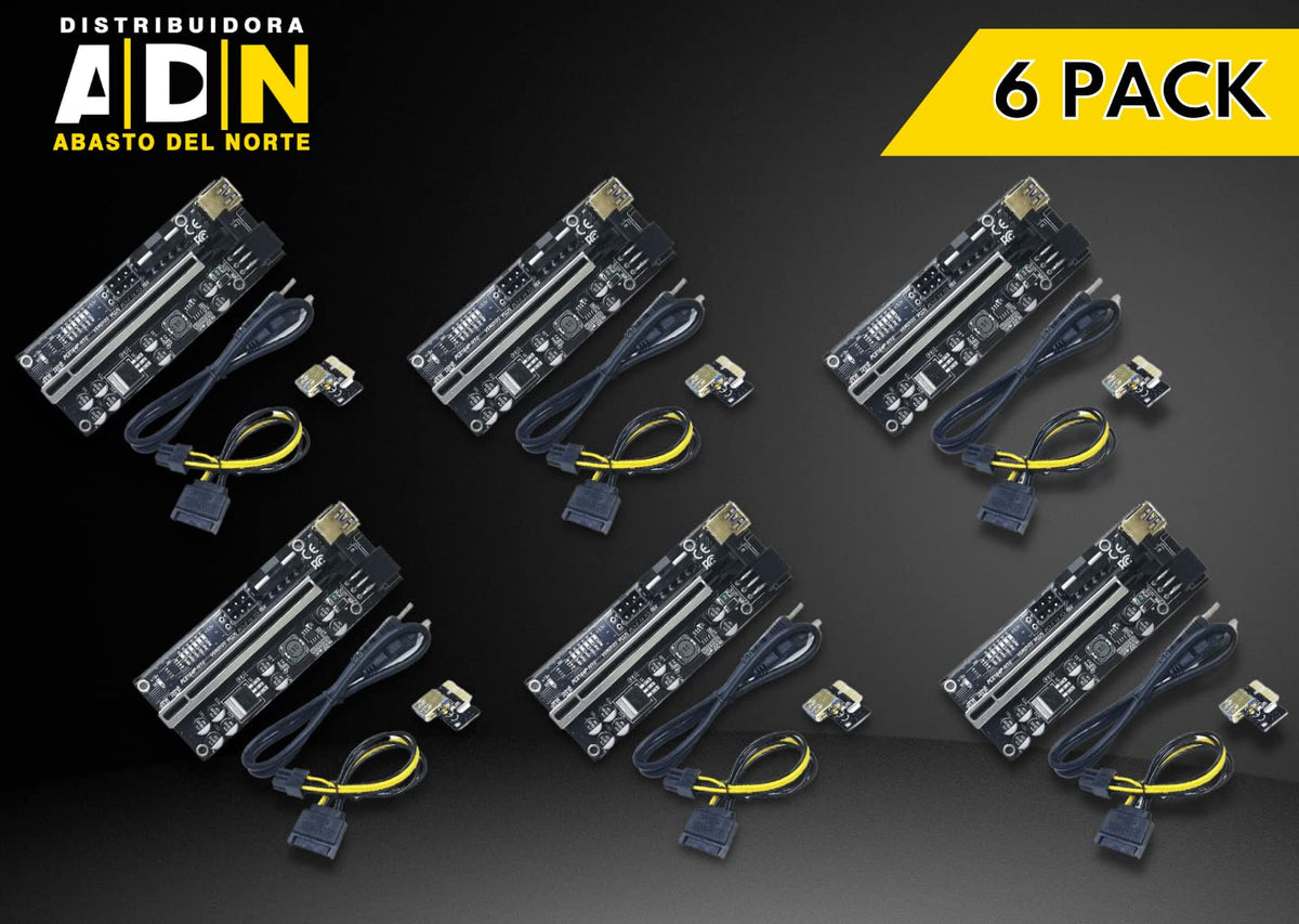 6 Packs PCIe Riser GPU Adapter with 8 Capacitors and LED Lights M6803