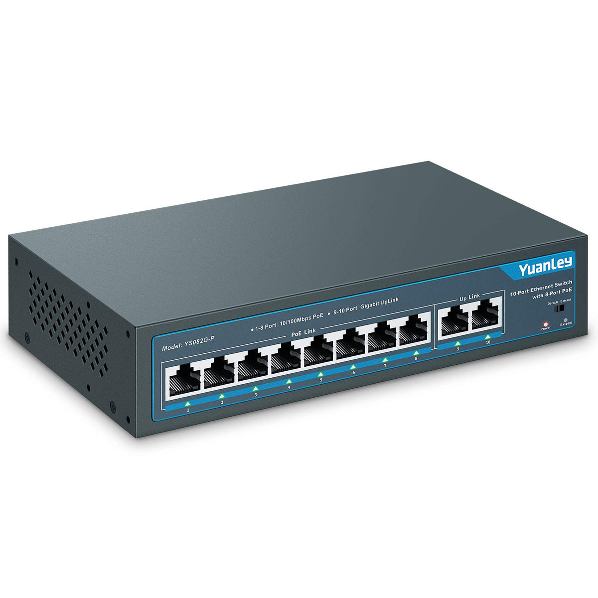10 Port PoE Switch, 8 PoE+ Port 100Mbps, 2 Gigabit Uplink, 120W, Metal, Fanless, Pack of 2 L5738