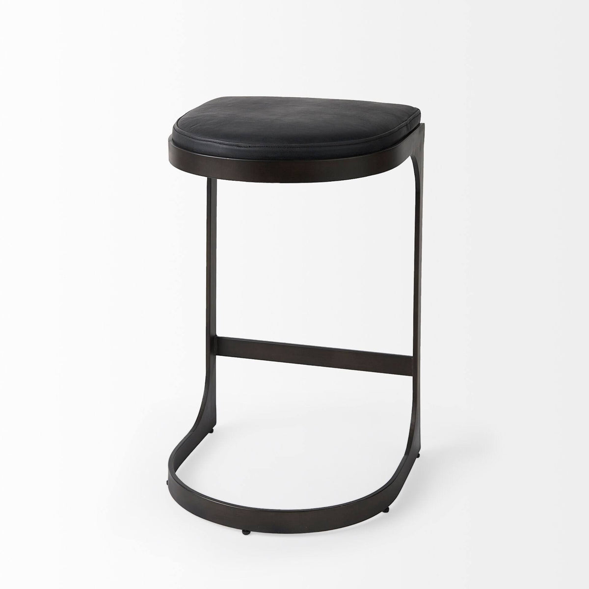 Dark Brown Leather Bar Stool with Metal Frame R9578
