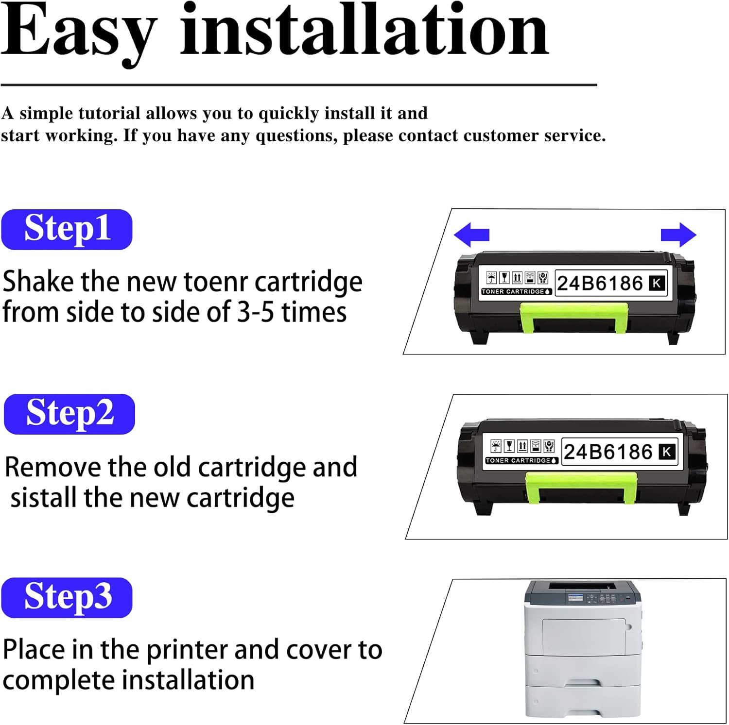 2-Pack Black Toner Cartridge for Lexmark M3150 XM3150 XM3150h Printer M3841