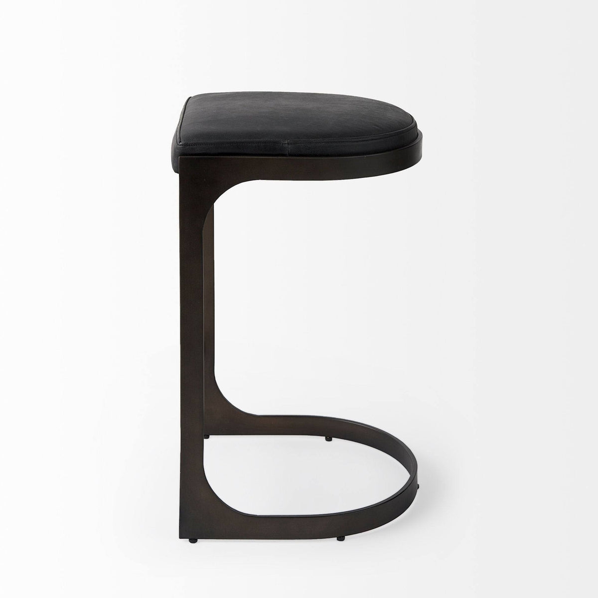 Dark Brown Leather Bar Stool with Metal Frame R9578