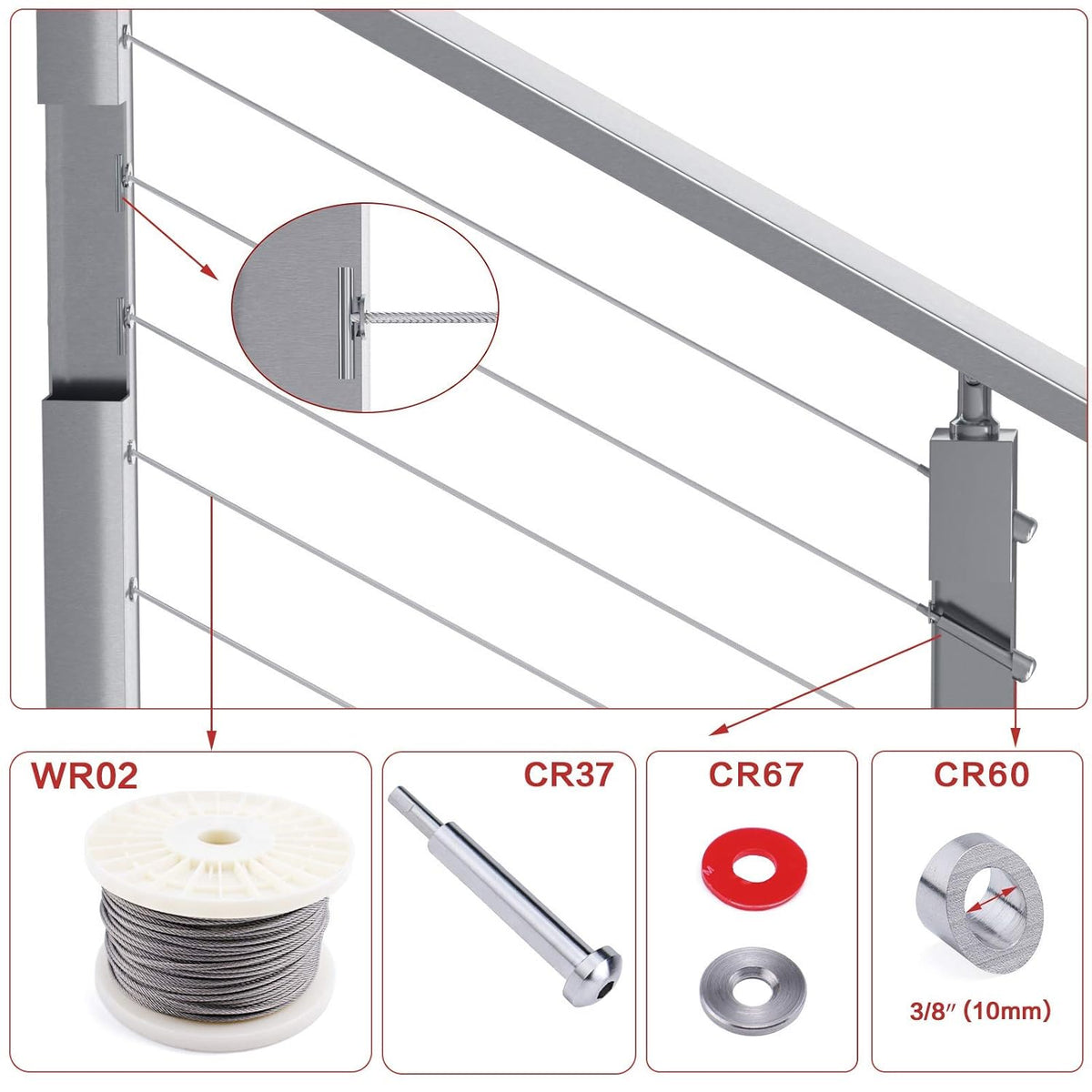 1/8 Invisible Cable Railing Kit T316 Stainless Steel Toggle Anchor Terminal G406300