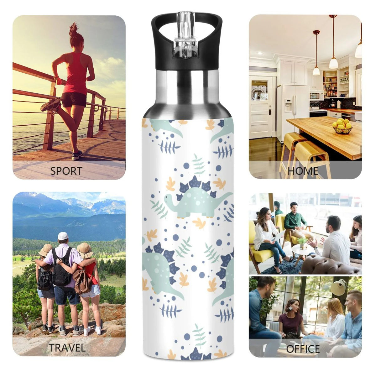 Stainless Steel Insulated Thermos Vacuum Flask Water Bottle with Straw Lid K7575