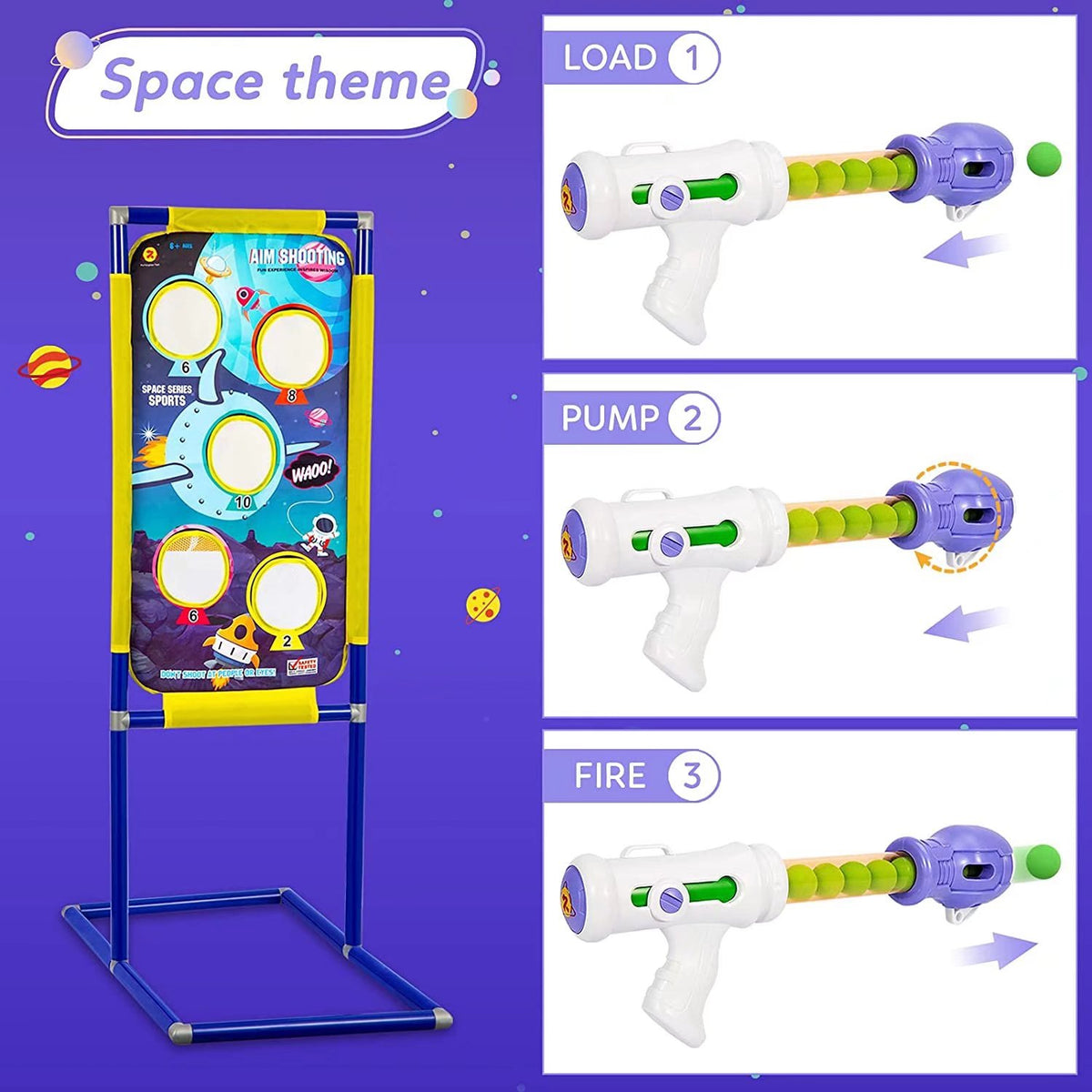 3 Pack Foam Blasters Guns with Space-Themed Shooting Target, 48 Foam Balls W313653