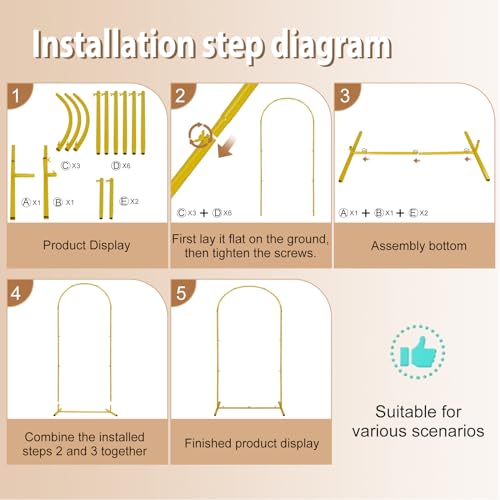 Gold Metal Arch Backdrop Stand Set of 3 J673153