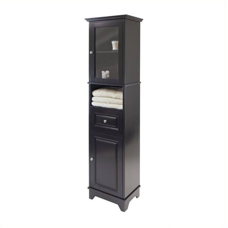 Tall Cabinet with Glass Door and Drawer in Black Finish Y18860