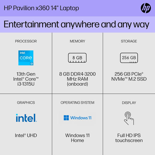 14 inch FHD Touchscreen Laptop, 8 GB RAM, 256 GB SSD, Windows 11 Home M637