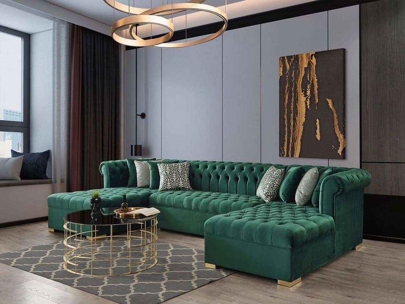 Velvet Green Double Chaise Sectional X6394