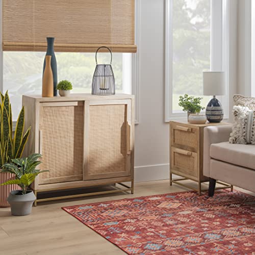 Natural Rattan and Gold Base Two Drawer Cabinet, Beige Y510629