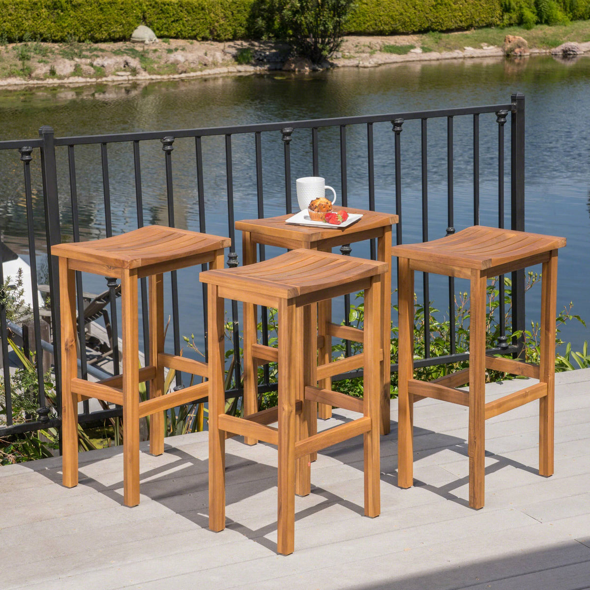 Natural Acacia Wood Barstools, Set of 2 E85643