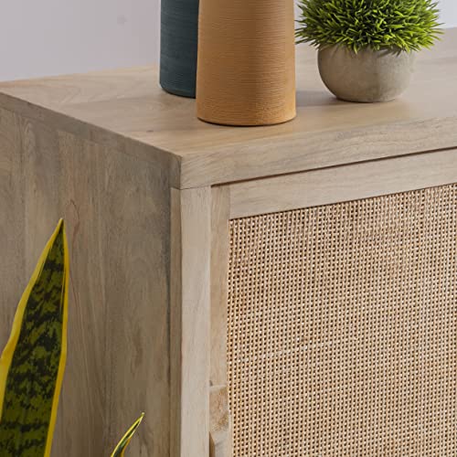 Natural Rattan and Gold Base Two Drawer Cabinet, Beige Y510629