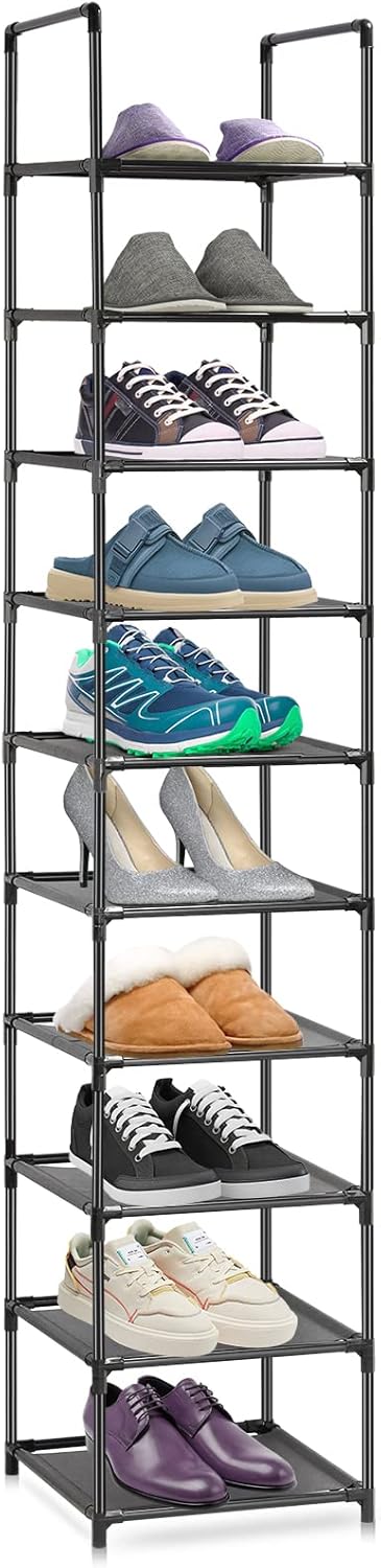 10 Tiers Narrow Tall Shoe Rack Black U19384