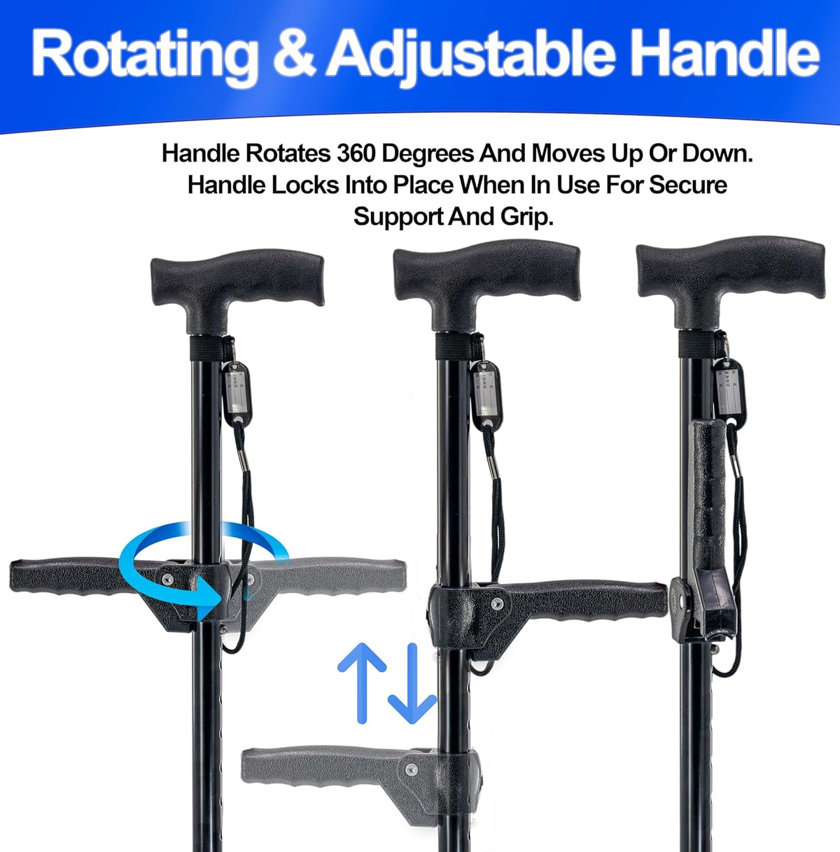 Adjustable Quad Prong Cane with Rotatable Second Support Handle M73076