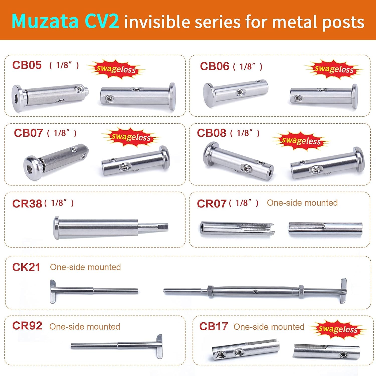 1/8 Invisible Cable Railing Kit T316 Stainless Steel Toggle Anchor Terminal G406300
