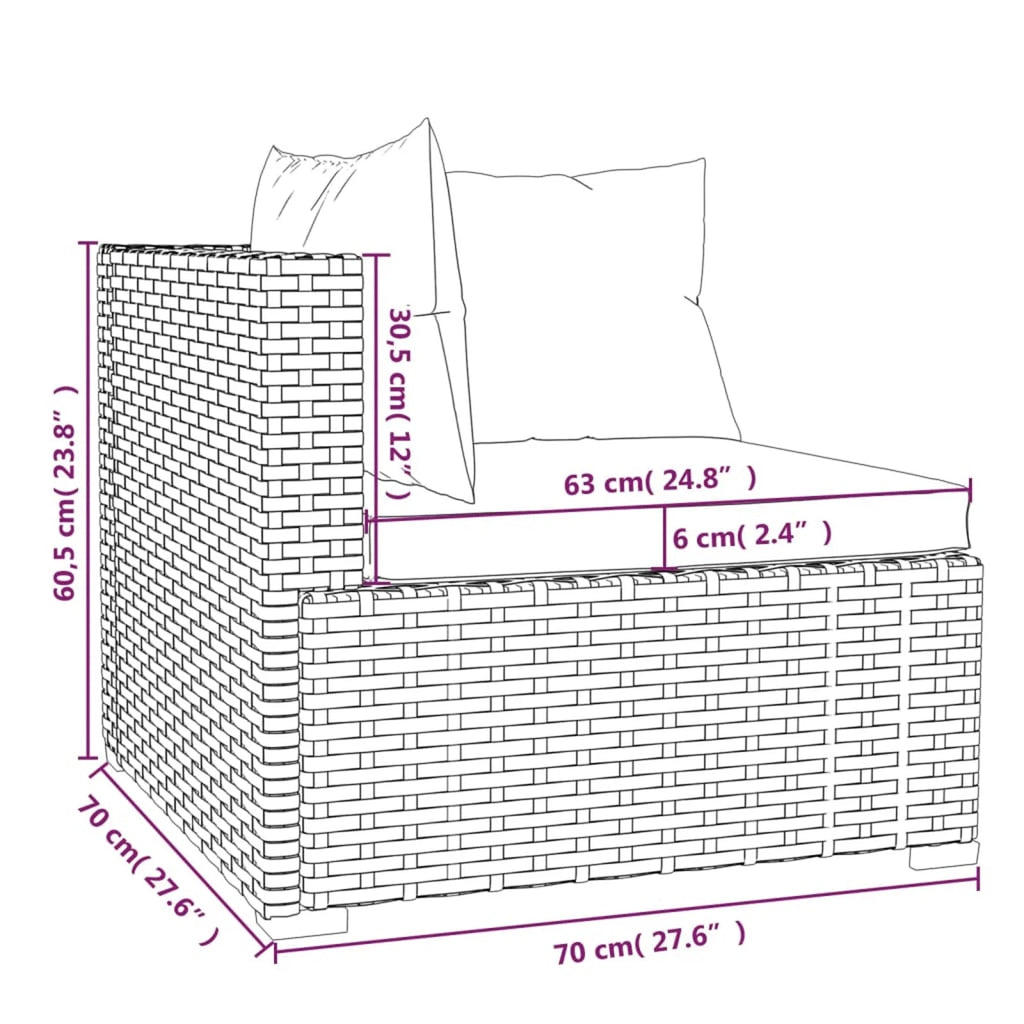 9 Piece Poly Rattan Outdoor Sectional Sofa Set with Anthracite Cushions Steel Frame R27498