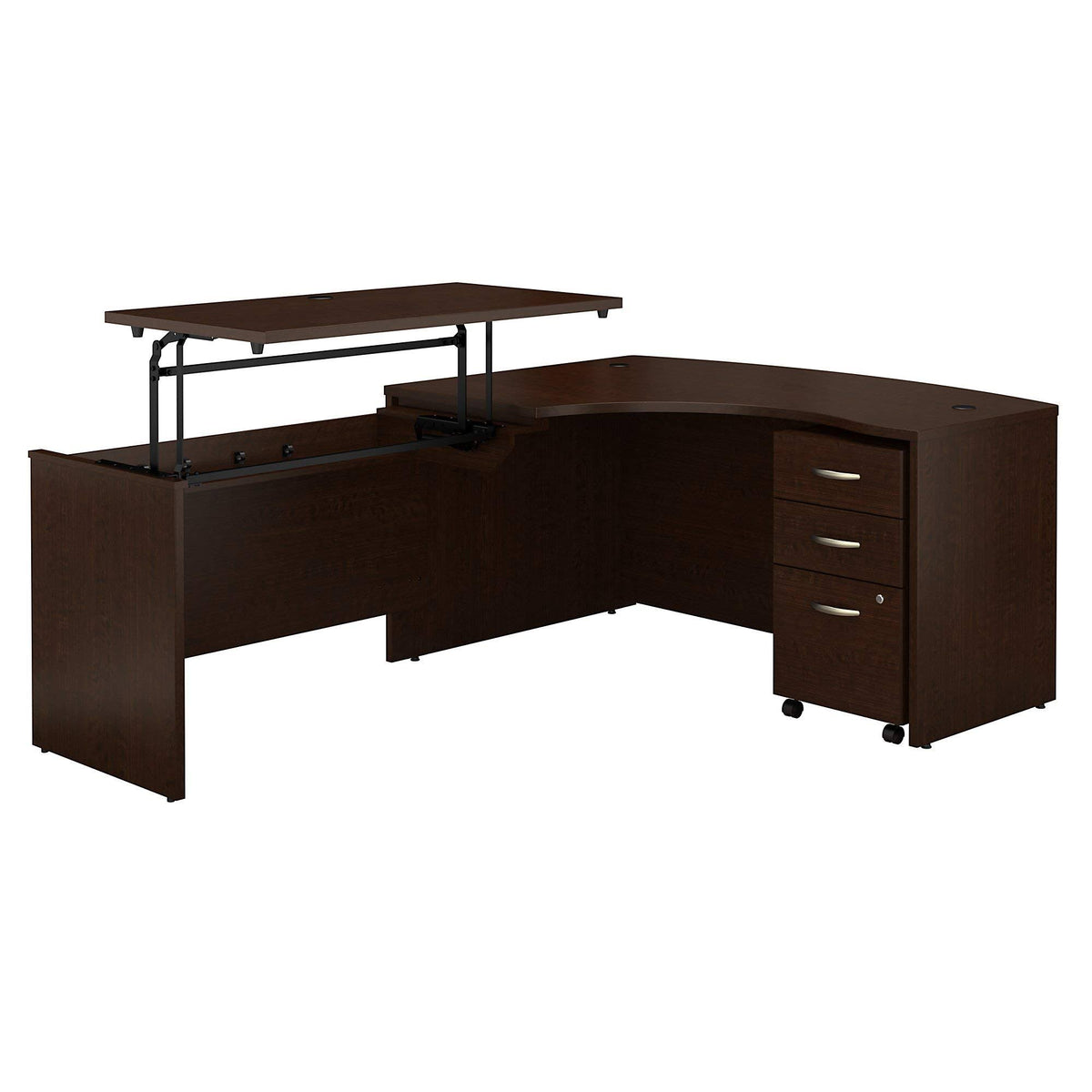 Mocha Left Hand Sit to Stand L Shaped Desk with Mobile File Cabinet A45803