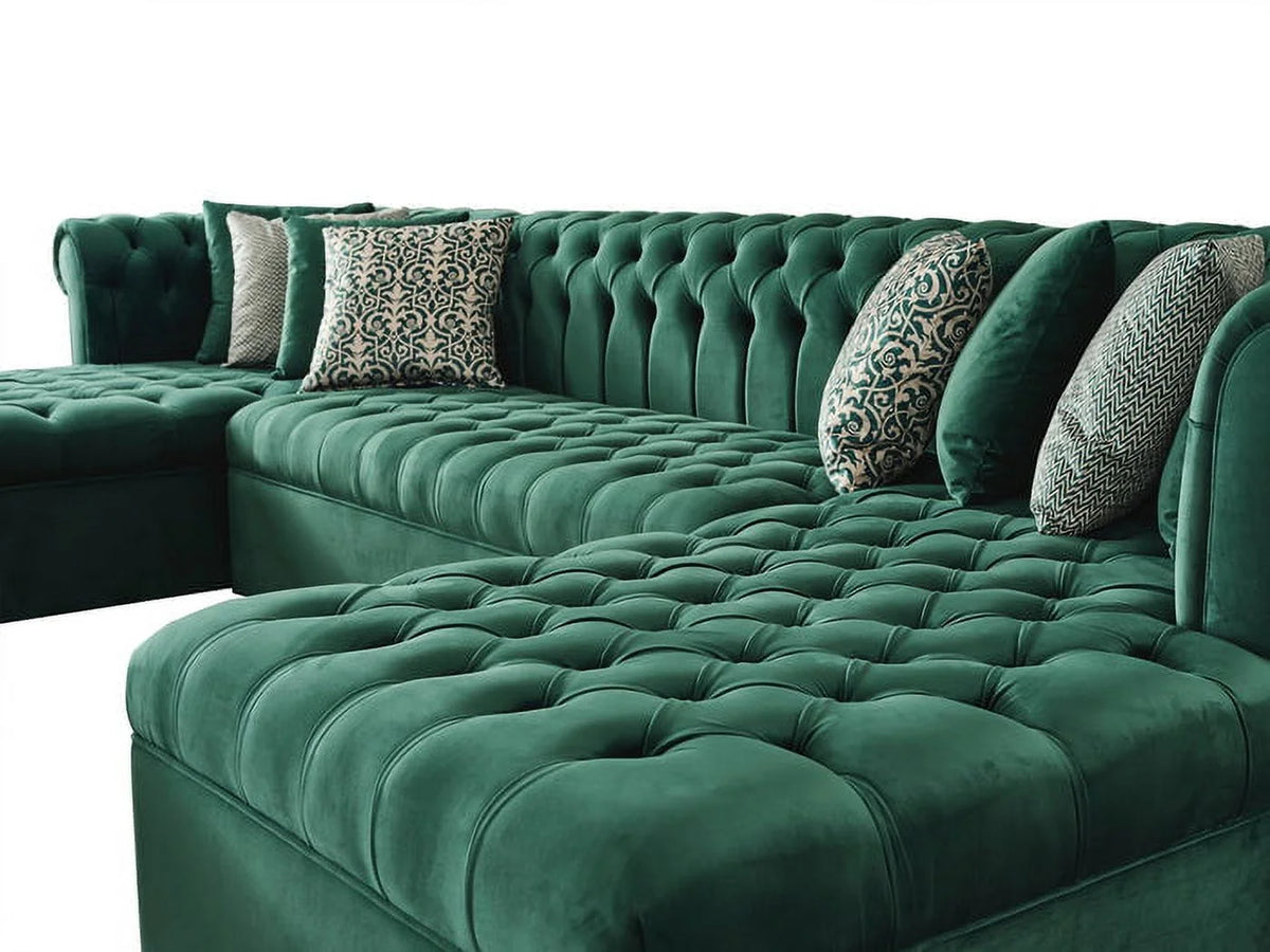 Velvet Green Double Chaise Sectional X6394