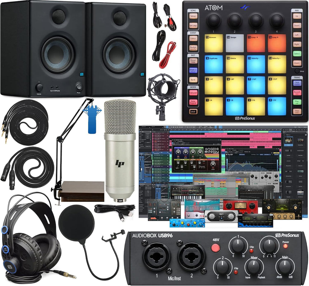 Audio Interface Full Studio Bundle with MIDI Pad Controller, Bluetooth Monitors, Boom Arm and Headphones P680237