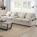 Upholstered Sofa with Console, 2 Cupholders and 2 USB Ports, Linen Fabric, 4-Seat P334489