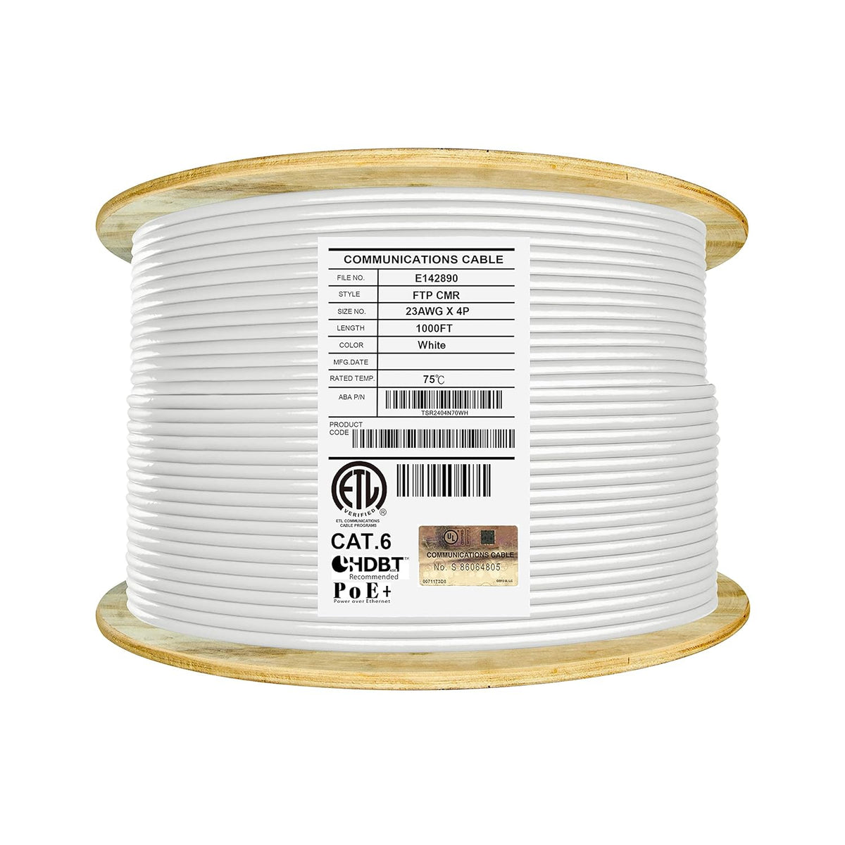 Bulk Ethernet Cable Reel, Cat6 Shielded Riser, 1000ft, F/UTP 23AWG, Solid Bare Copper, Grey V72047